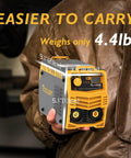 Person holding 135 Amp 110V Mini MMA Arc Welder With Digital Display DC Inverter Portable Workhorse 2 In 1 Stick And Lift TIG Ready Welder