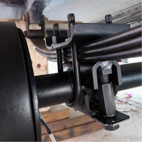 Heavy Duty Trailer U Bolt Kit For 2 3 8 Inch Axle Dexter K7138400 Compatible hardware mounted on axle with spring seats.