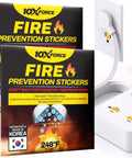 Top Tier Fire Prevention Stickers For Outlets And Power Strips Straight Up Reliable Auto Suppression Pads With Effortless Peel And Stick Setup Keep Your Plug Safe From Wild Electrical Flames Pack Of Twenty displayed with a power strip.