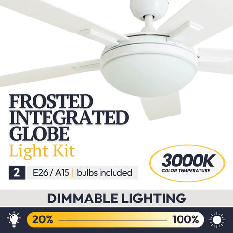 52 Inch Contemporary Indoor LED Ceiling Fan With Light No-Fuss Remote Control Dual Mounting Options Bright White Finish