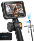 Two Way Articulating Borescope Endoscope Camera With Light, showing 4.3 Inch IPS Screen and dual lens probe in action.