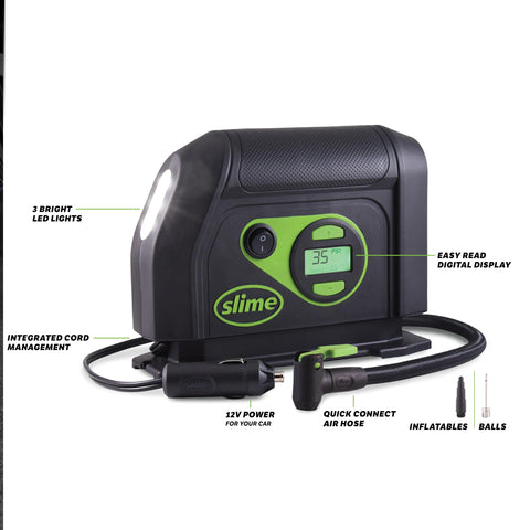 Portable 12V Tire Inflator With Auto Shutoff Digital 99 Psi Display Long Hose Built In LED Light On The Go Car Air Compressor