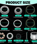 Beefed-Up Trailer Bearing Kit Set With Inner And Outer Bearings Grease Seals Spindle Nuts Dust Caps Cotter Pins Washers For 5200-7000 Lb Axles Fits 1.25 Inch To 1.75 Inch Tandem Axles 2 Sets showing product size dimensions.