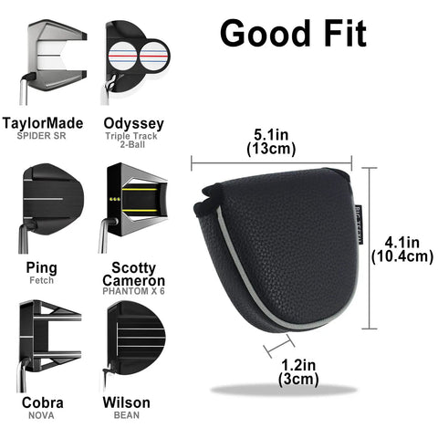 Mallet Putter Headcover With Magnetic Closure For Heel Shafted Mallets Protects Odyssey 2 Ball Scotty Cameron Taylormade Spider Black