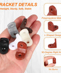 Built Solid 20 Pack Plastic L Brackets Gray Corner Supports For Shelves And Drawers Heavy Duty Right Angle Connectors With Screws No Sweat Assembly For Garage Workbenches in hand showing multiple colors.