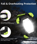 Portable LED Work Light 20W Rechargeable Flood Light With Built In Power Bank featuring fall and overheating protection, green accents