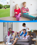 Children sitting near Reinforced Magnetic Screen Door 39x82 Inches Heavy Duty Hands Free Full Frame With Hook And Loop Strips.