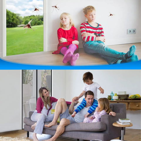 Children sitting near Reinforced Magnetic Screen Door 39x82 Inches Heavy Duty Hands Free Full Frame With Hook And Loop Strips.