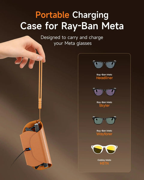 Portable Magnetic Charging Case For Ray Ban Meta Smart Glasses Gen 1 And Gen 2 with images of compatible glasses