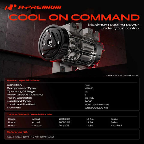 Rock Solid AC Compressor With Clutch Upgrade For Honda Accord Crosstour 2008 Through 2015 10SR15C detailed specifications and features.