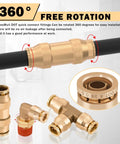 Solid 300 Pc Brass Air Line Fittings Kit With Npt And Push Connectors Featuring Unions Tees Elbows And More For Your Compressor Rig Repair Or Diy Projects, 360° rotation