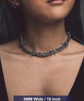 Model wearing Stainless Steel 316L Barbed Wire Choker Necklace For Women And Men Gothic Thorns 16 Inch Punk Jewelry