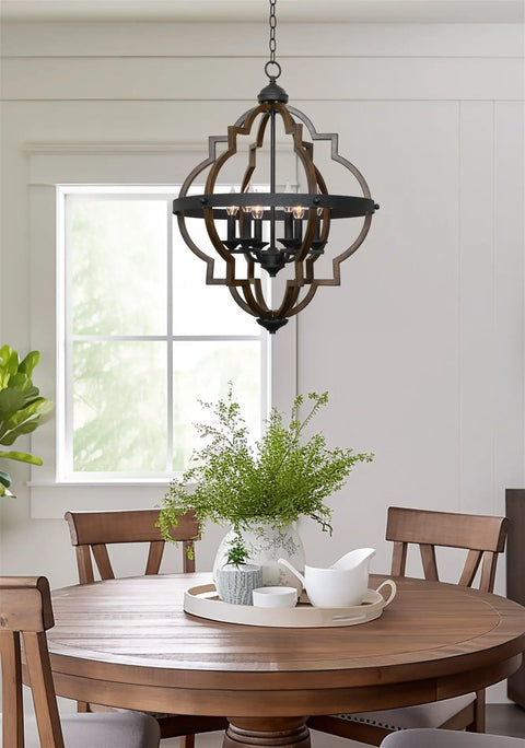 Capistrano 28 Inch Six Light Rustic Farmhouse Chandelier With Antique White Finish And Galvanized Steel Accents above dining table