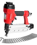 Pro Grade Pneumatic 16 Gauge Finish Nailer Kit With One Thousand Finish Nails Oil Free Design Depth Adjustment Dry Fire Lockout Straight Nail Gun For One And Quarter Inch To Two And Half Inch Nails, shown with nails