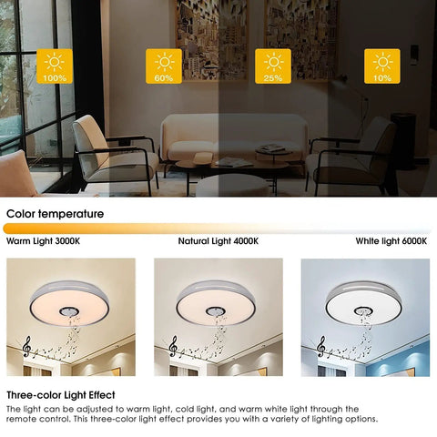 LED Ceiling Light With Bluetooth Speaker And RGB Color Changing Glow, 24W, 15.7 Inch Remote Control Lamp showing color temperature settings