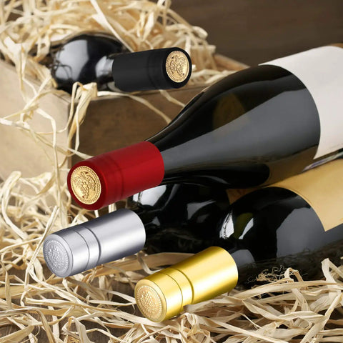 Wine Sealer Caps Set for Bottles PVC Heat Shrink Capsules 200 Pcs Multi Color Black Red Gold Silver on bottles
