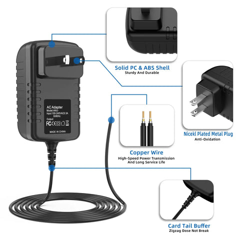 12V 2A AC Power Adapter Replacement For CS-1202000 Wall Charger Universal 100-240V Input 50/60Hz 5.5x2.5mm Blue Tip Connector