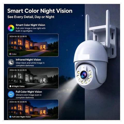 Dope 4K PTZ WiFi Security Camera With Smart Auto Tracking And Dual Night Vision Smooth Ball Design mounted on a wall.
