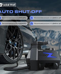 Portable 12V Car Tire Inflator Air Pump With LED Light and 150 PSI Digital Gauge, Blue Kit beside car tire
