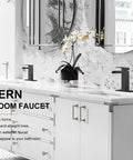 Dope Matte Black Waterfall Bathroom Faucet With Single Handle And Escutcheons Pop Up Drain Stopper on white vanity