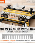 Professional Dovetail Jig 12 Inch Width With Router Bit Half Blind Template Dead Nuts Alignment For Mortise Tenon Woodshop showing 12 inch width with adjustable side processing area.