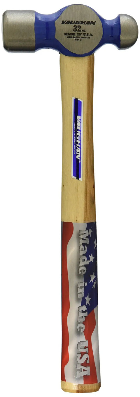 32 Ounce Ball Pein Hammer With Hickory Handle Polished Face Bevel And Pein Rust Resistant Black Painted Surfaces Compression Wedged Handle