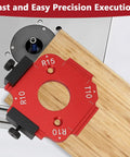 Heavy Duty Aluminum Router Corner Radius Templates Set Slick CNC Woodworking Guides with precision red template on wood.