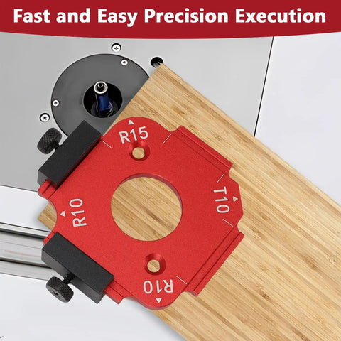 Heavy Duty Aluminum Router Corner Radius Templates Set Slick CNC Woodworking Guides with precision red template on wood.