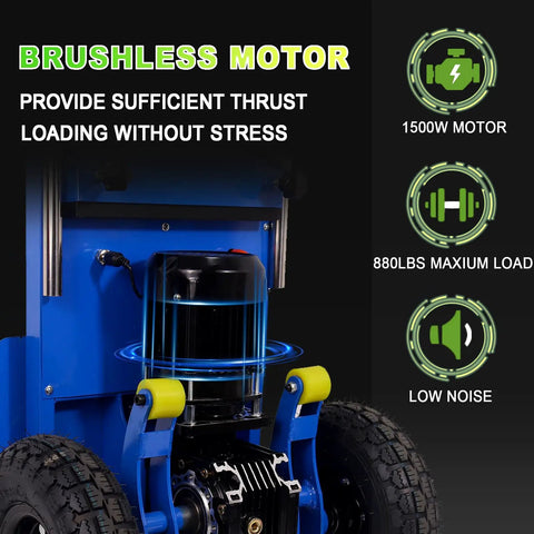 Close-up of brushless motor on Heavy Duty 1200W Electric Stair Climbing Hand Truck Dolly Cart With 880 Lbs Load Capacity For Moving Furniture.