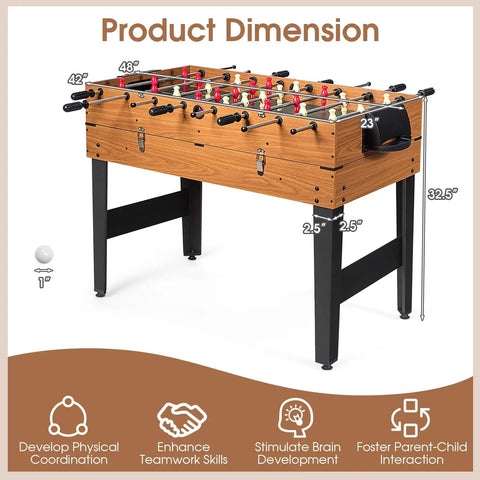 Premium 3 In 1 Game Table Combining Foosball Billiards And Slide Hockey dimensions 48x23x32.5 inches with wooden and metal design.
