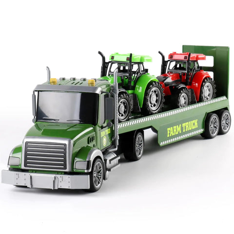 Massive 27 Inch Friction Powered Semi Truck Playset With Two Tractors Farm Vehicle Set For Toddlers And Kids Ages 3 4 5 6 Years Old
