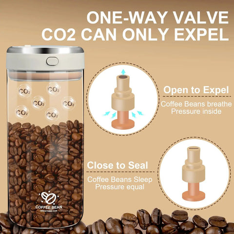 One-way valve mechanism of Big Capacity Airtight Coffee Bean Storage Jar With Date Tracker for freshness retention.