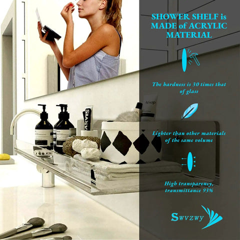 Clear Acrylic Floating Shelves No Drill No Damage Wall Mounted No Mess 4 Pack Renter Friendly for bathroom mirror area