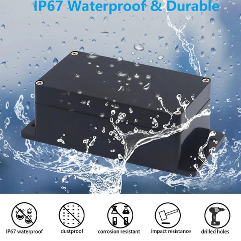 Outdoor Waterproof Junction Box IP67 Project Box Built Tough For DIY Electrical Enclosures ABS Construction Mounting Ear Dustproof And Weather Resistant Ideal For Outdoor Electronics 7.9 X 4.7 X 3 Inches, black ABS with mounting ears
