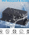 Rugged Abs Black IP67 Waterproof Junction Box With Pre Installed Gasket Mounting Ears And Cable Glands For Outdoor Diy Electronics Projects And Kick Butt Weather Shield Enclosure 4.5 X 3.5 X 2.2 Inches under water spray.