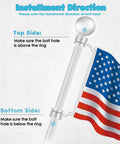 Premium Aircraft Grade Aluminum Flag Pole Rings With Smooth 360 Anti Wrap Swivels And Tough As Nails Carabiner Clip Built For Standard One Inch Flag Poles Easy Install Silver Two Pack installation instructions showing top and bottom sides on flag pole.
