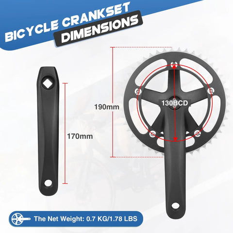 46T 170mm Aluminum Alloy Square Crankset dimensions graphics for Single Speed and Fixed Gear Bikes