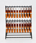 Rock Solid Commercial Life Vest Display Rack On Smooth Brake Wheels For Poolside Deck, holds 40 vests in black finish.