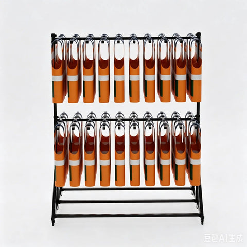 Rock Solid Commercial Life Vest Display Rack On Smooth Brake Wheels For Poolside Deck, holds 40 vests in black finish.
