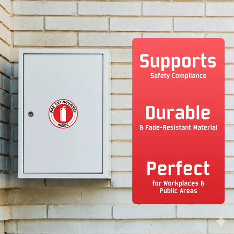 Fire Extinguisher Inside Sticker 6 Pack 2.75 Inch With Ultra Strong Adhesive Weatherproof Decals on cabinet