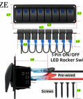 8 Gang Off Road Waterproof Rocker Switch Panel With 5 Pin SPST 12V 24V On Off Toggle 20 Amp Beefy Heavy Duty Marine Style Rocker Panel, pre-wired harness and screws