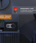 Compact Digital Home Safe With Keypad And Emergency Key in home setting with automatic lock feature displayed