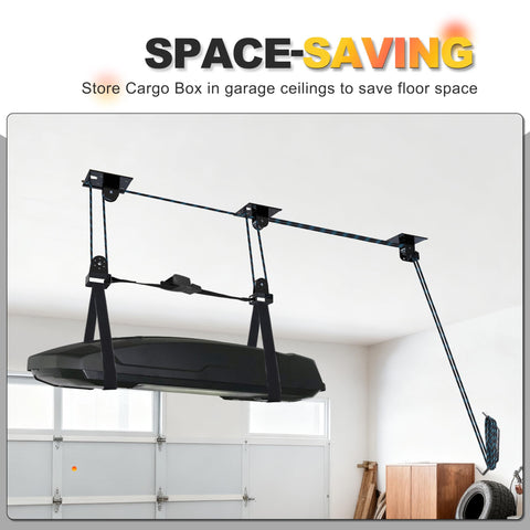 Ceiling Hoist For Cargo Box And Gear Heavy Duty Garage Storage Lift With Triple Pulley System Holds Up To 150 Lbs Installed