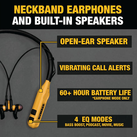 2 In 1 Neckband Bluetooth Headphones With Built In Speakers Around Neck Wearable Jobsite Audio Wireless Headset 60 Hour Battery