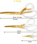 Go-To Everyday Office And Craft Scissors With Titanium Coated Blades And Clear Ergonomic Handles, Durable 3 Pack For Home Desk Or School Projects, Gold Finish For Sharp Clean Cuts. 3-pack gold scissors with clear handles, 9.5, 8, and 4 inch sizes.
