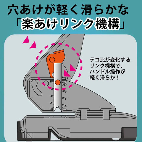 Illustration of Heavy-Duty 2-Hole Punch With Smooth Action mechanism and ergonomic design for up to 37 sheets in blue.