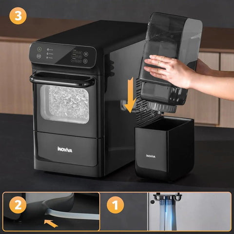 Nugget Ice Maker With 1.2 Gallon Tank Delivers 40 Lbs Per Day Of Soft Chewable Ice Auto Water Supply Preset Timer Self Cleaning The Party Ready Pellet Ice Machine For Home And Kitchen, showing ice bin and water tank being filled