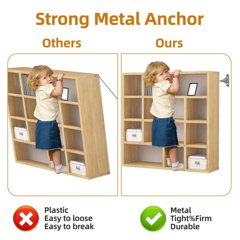 Rock Solid Furniture Anchors 10 Pack Anti Tip Wall Straps For Baby Proofing Dressers Cabinets Secure Up To Four Hundred Pounds Built Damn Tough With No Sweat Installation, showing metal anchor vs plastic anchor.