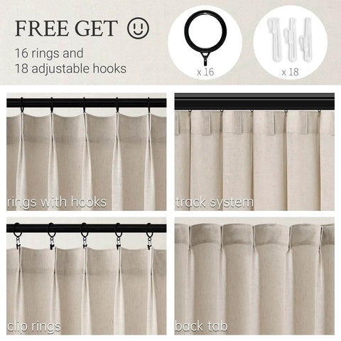 Pinch Pleated 78 Inch Curtains Two Panels For Living Room With Cozy Light Brown Linen Look Drapes showcasing installation options.