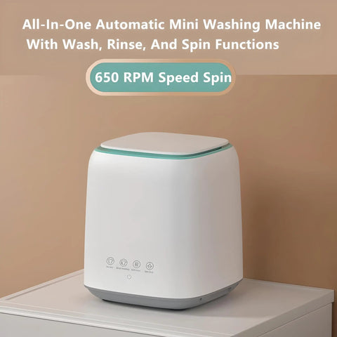 Portable Washing Machine For Clothes And Underwear Smart Wash Technology Ultra Quiet Spin Washer Dryer Combo on countertop.